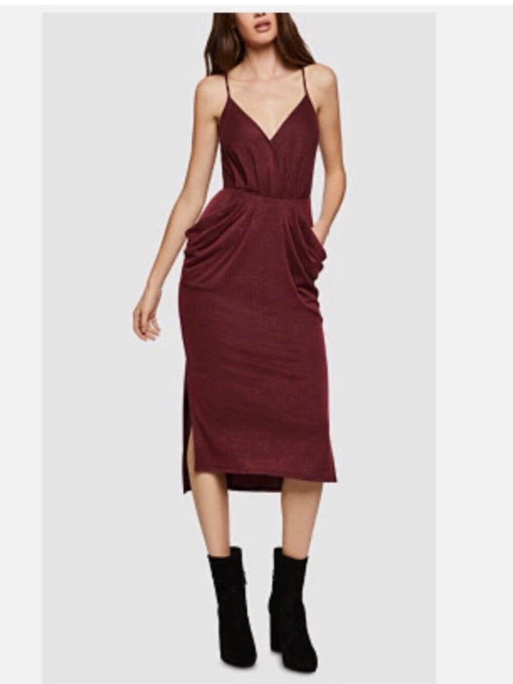BCBGeneration Della Women’s Sleeveless Draped Midi Dress w/ Front Pockets